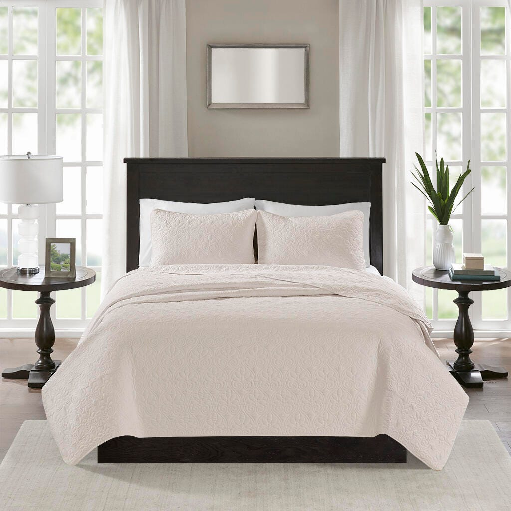 Quebec Twin/Twin XL Reversible Quilt Set, Cream, large
