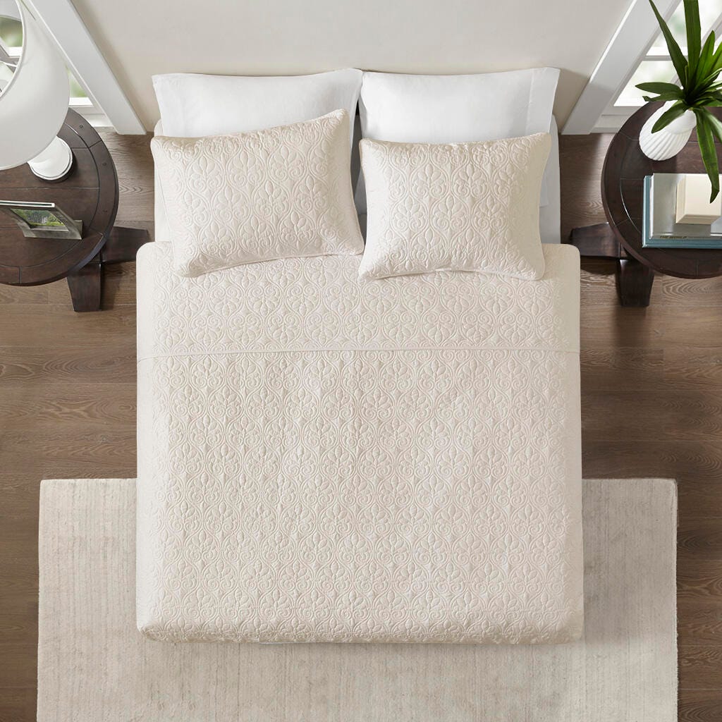 Quebec Twin/Twin XL Reversible Quilt Set, Cream, large