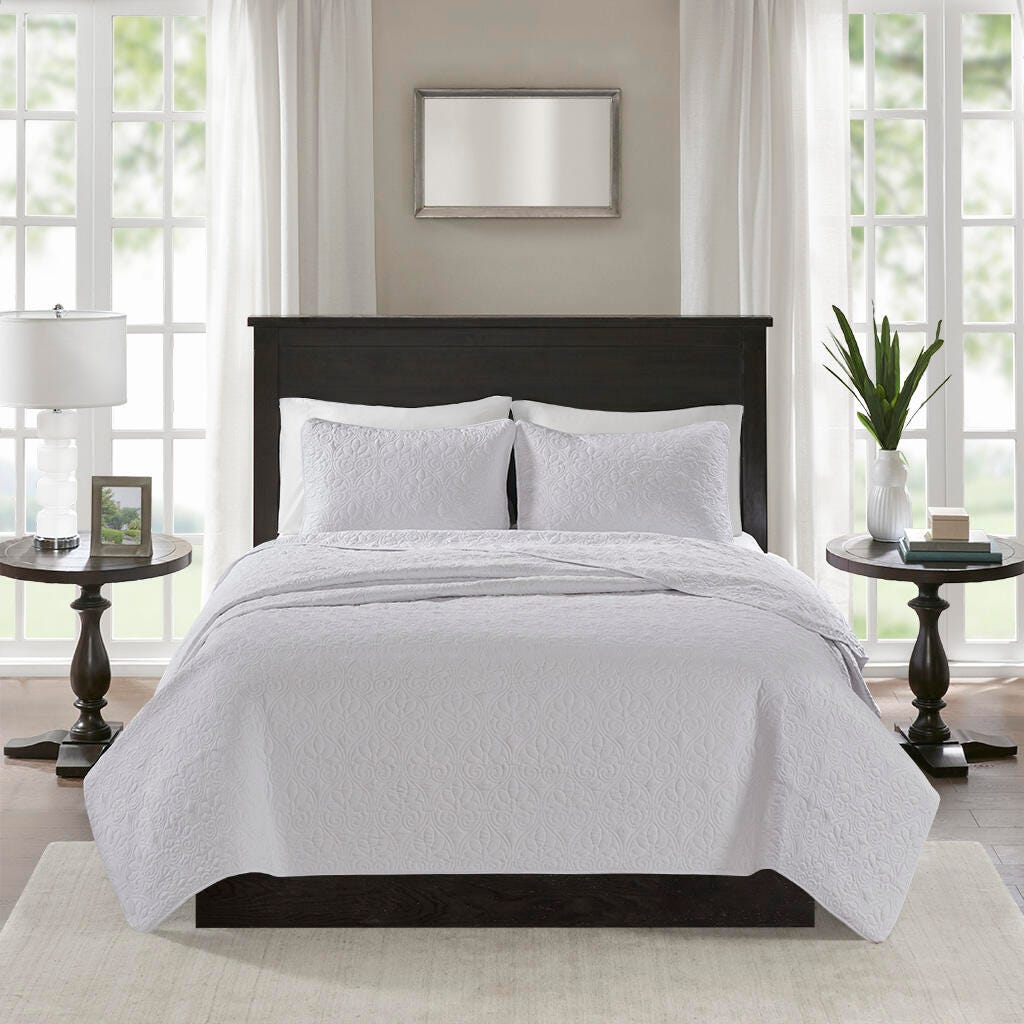 Quebec Twin/Twin XL Reversible Quilt Set, White, large