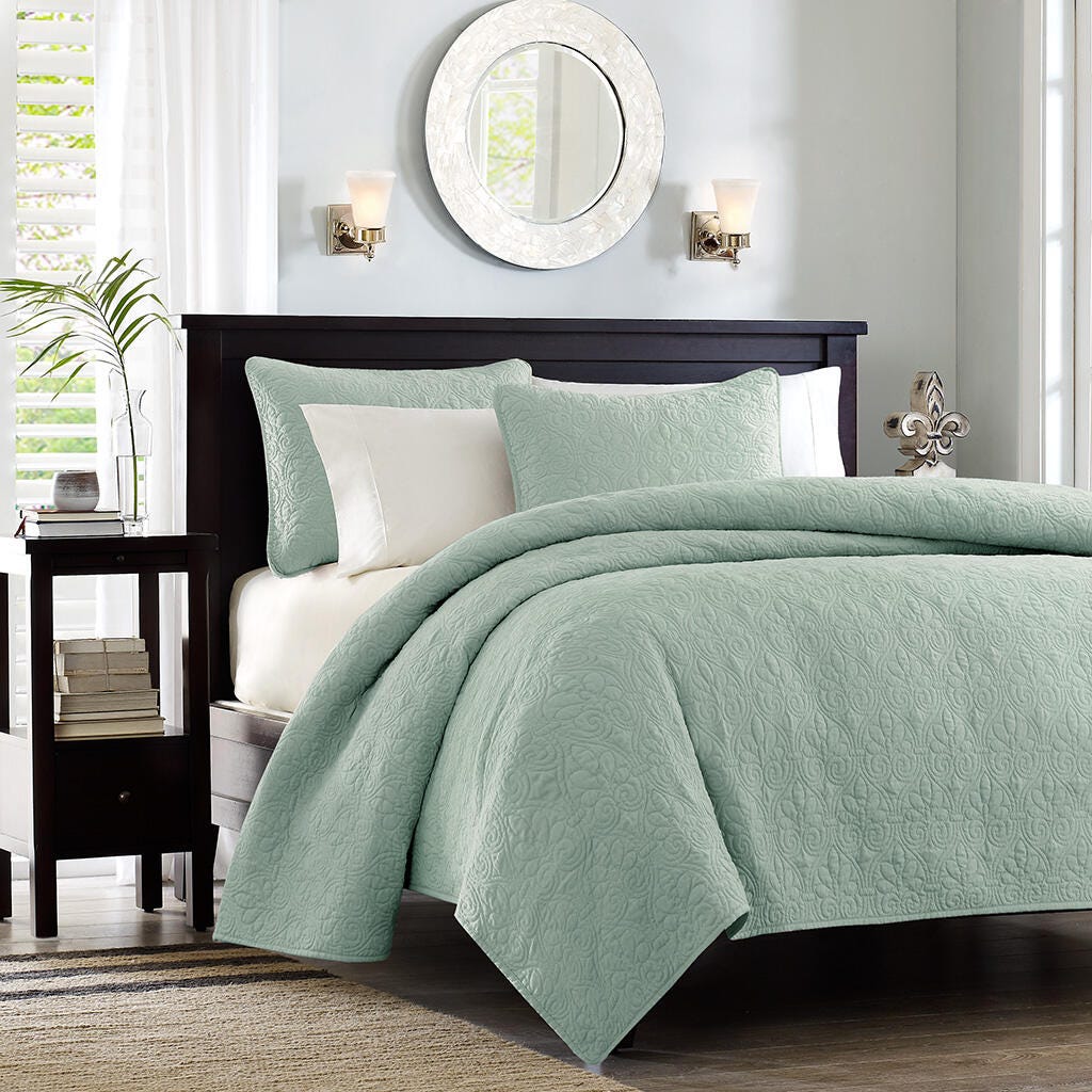 Quebec Twin/Twin XL Reversible Quilt Set, Seafoam, large