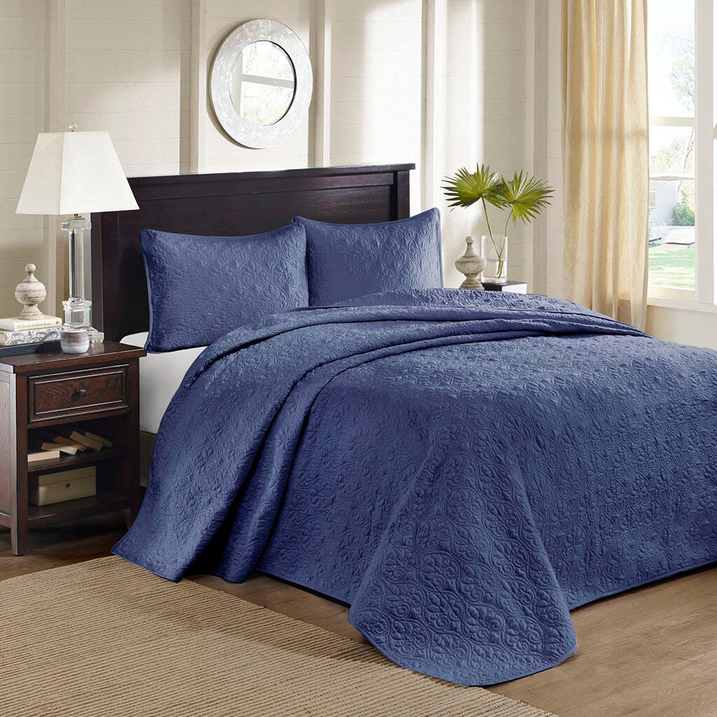 Quebec Full Reversible Bedspread Set, Navy, large
