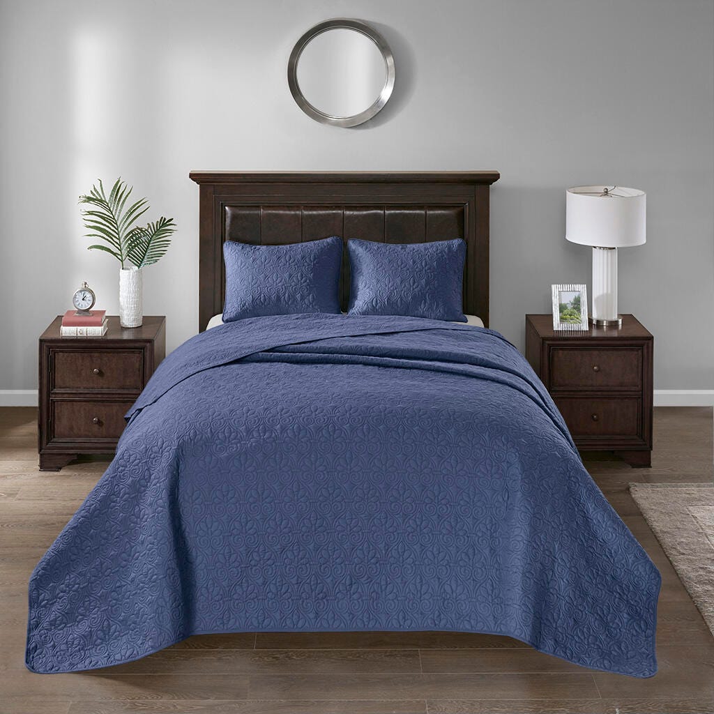 Quebec Full Reversible Bedspread Set, Navy, large