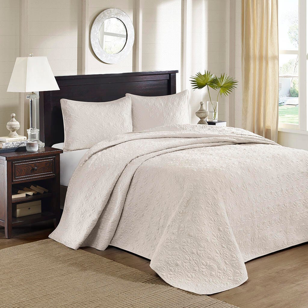 Quebec Twin Reversible Bedspread Set, Cream, large
