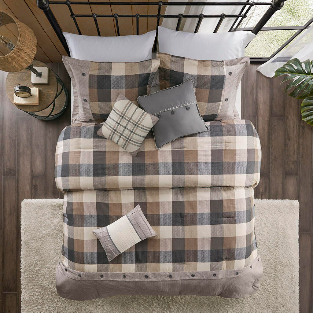 Ridge California King 7 Piece Herringbone Comforter Set, Neutral, large