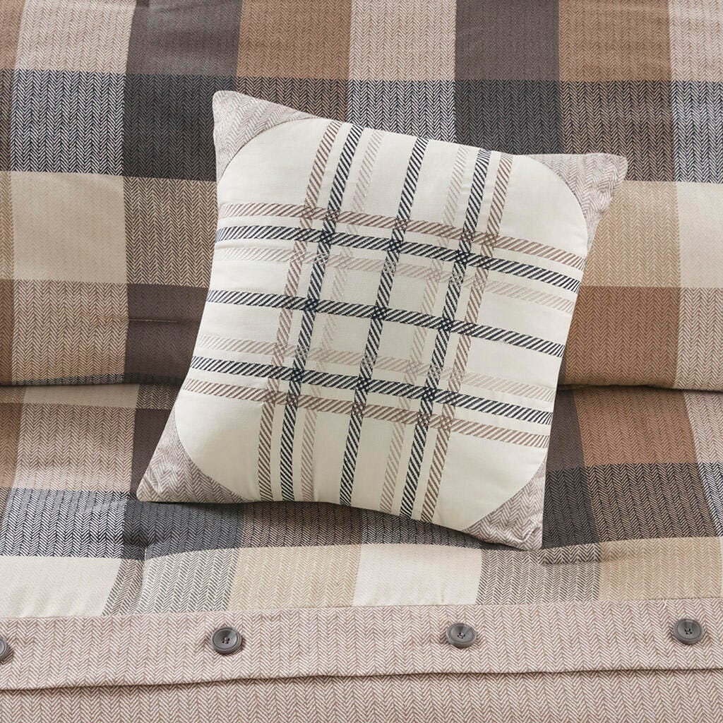 Ridge King 7 Piece Herringbone Comforter Set, Neutral, large