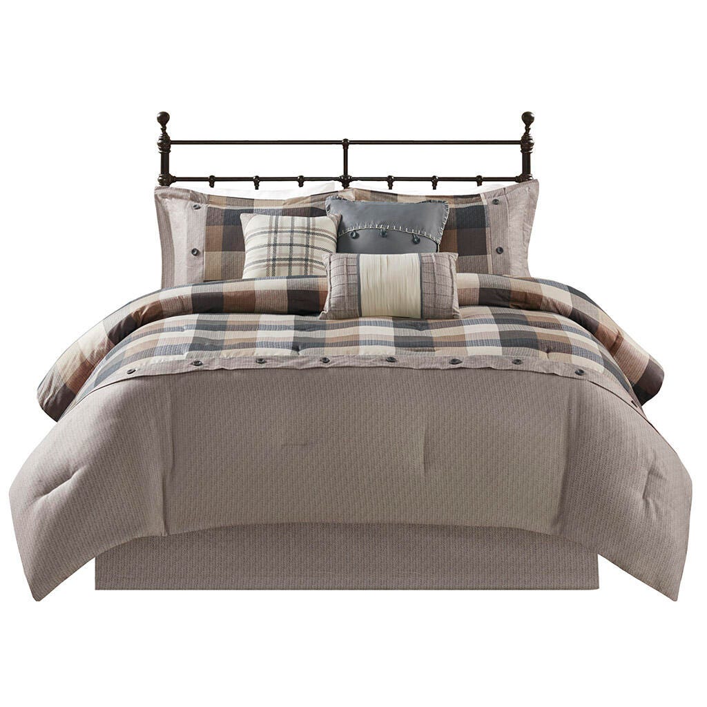 Ridge King 7 Piece Herringbone Comforter Set, Neutral, rollover