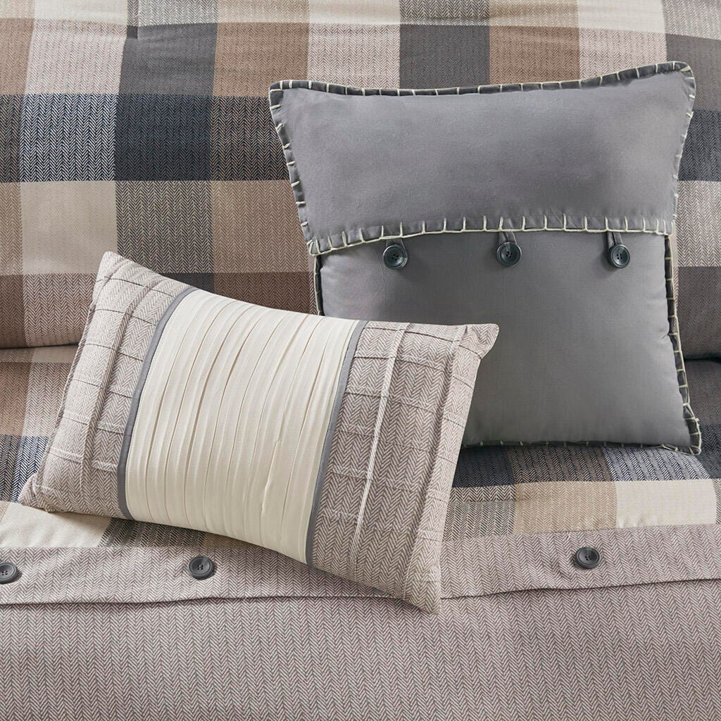 Ridge King 7 Piece Herringbone Comforter Set, Neutral, large