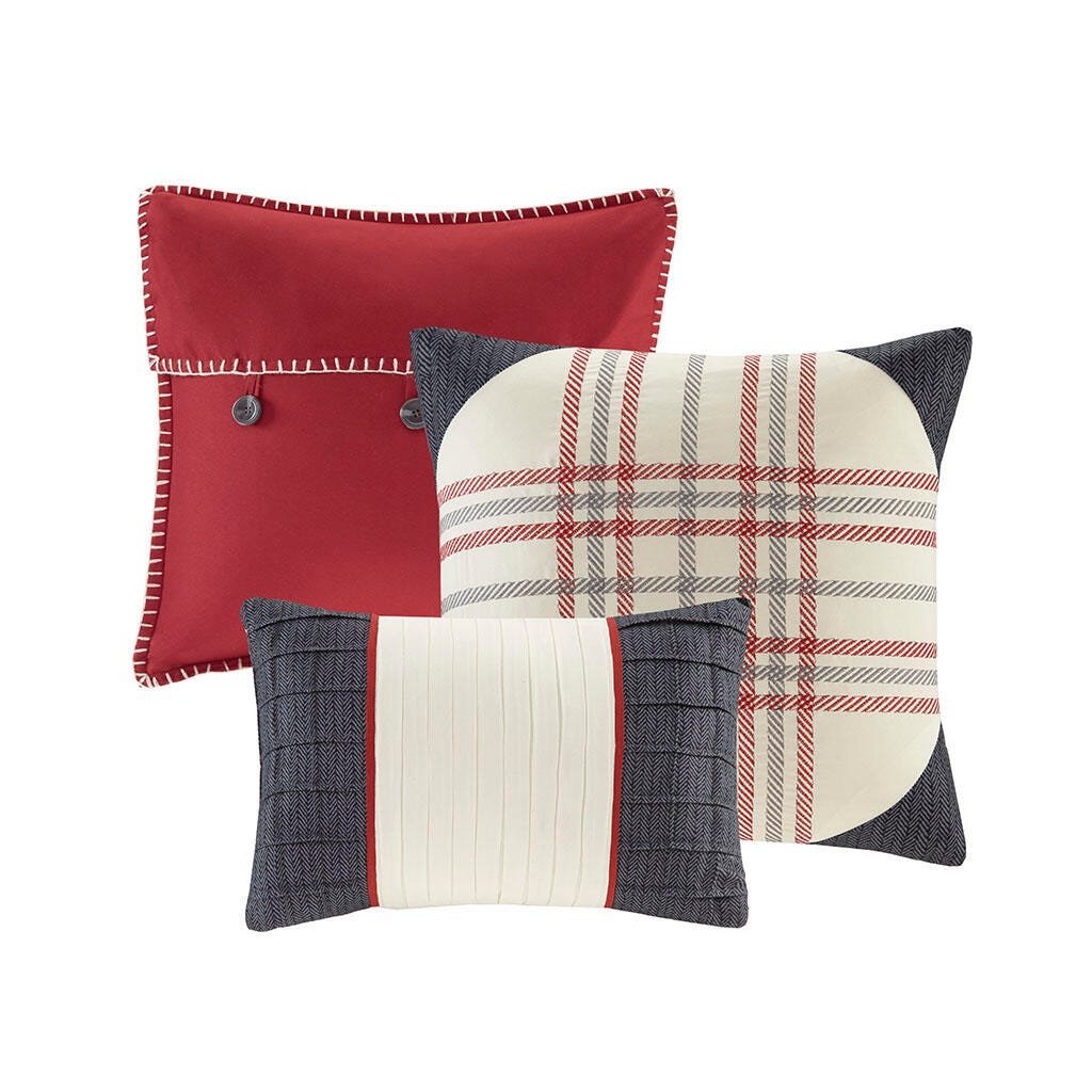 Ridge California King 7 Piece Herringbone Comforter Set, Red, large