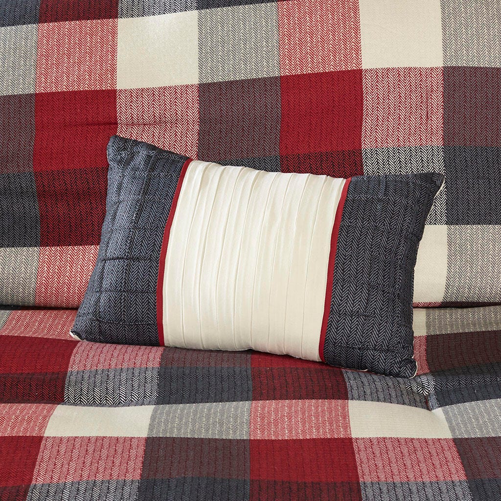 Ridge King 7 Piece Herringbone Comforter Set, Red, large