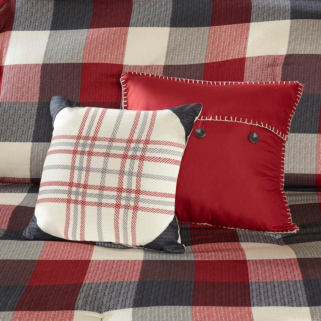 Ridge King 7 Piece Herringbone Comforter Set, Red, large