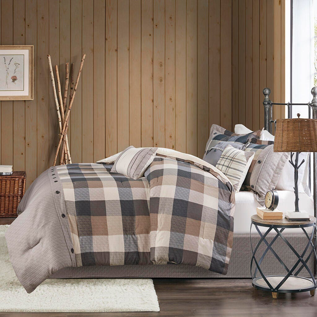 Ridge Queen 7 Piece Herringbone Comforter Set, Neutral, large