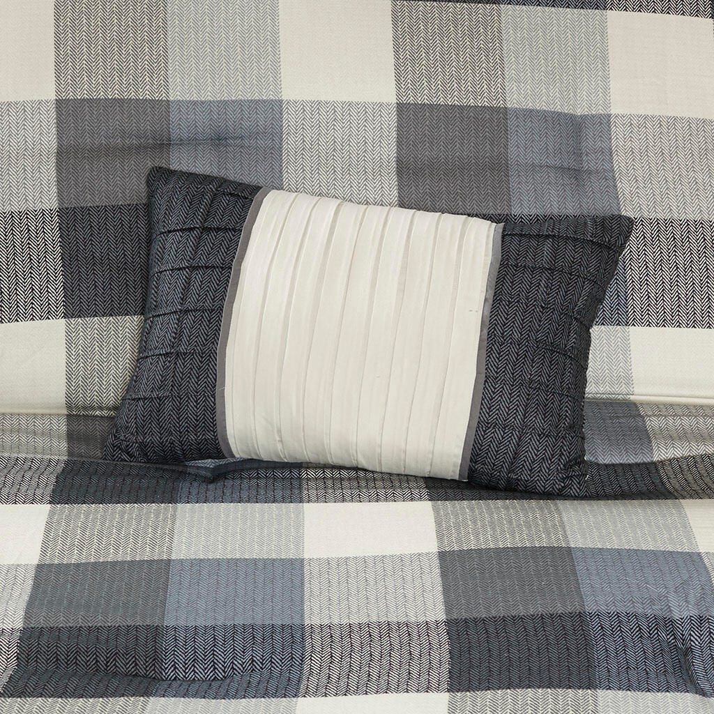 Ridge Queen 7 Piece Herringbone Comforter Set, Gray, large