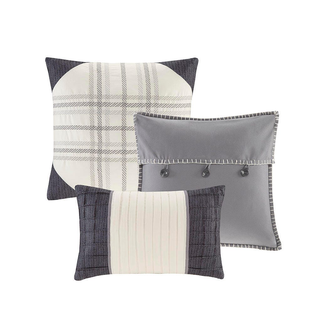 Ridge Queen 7 Piece Herringbone Comforter Set, Gray, large