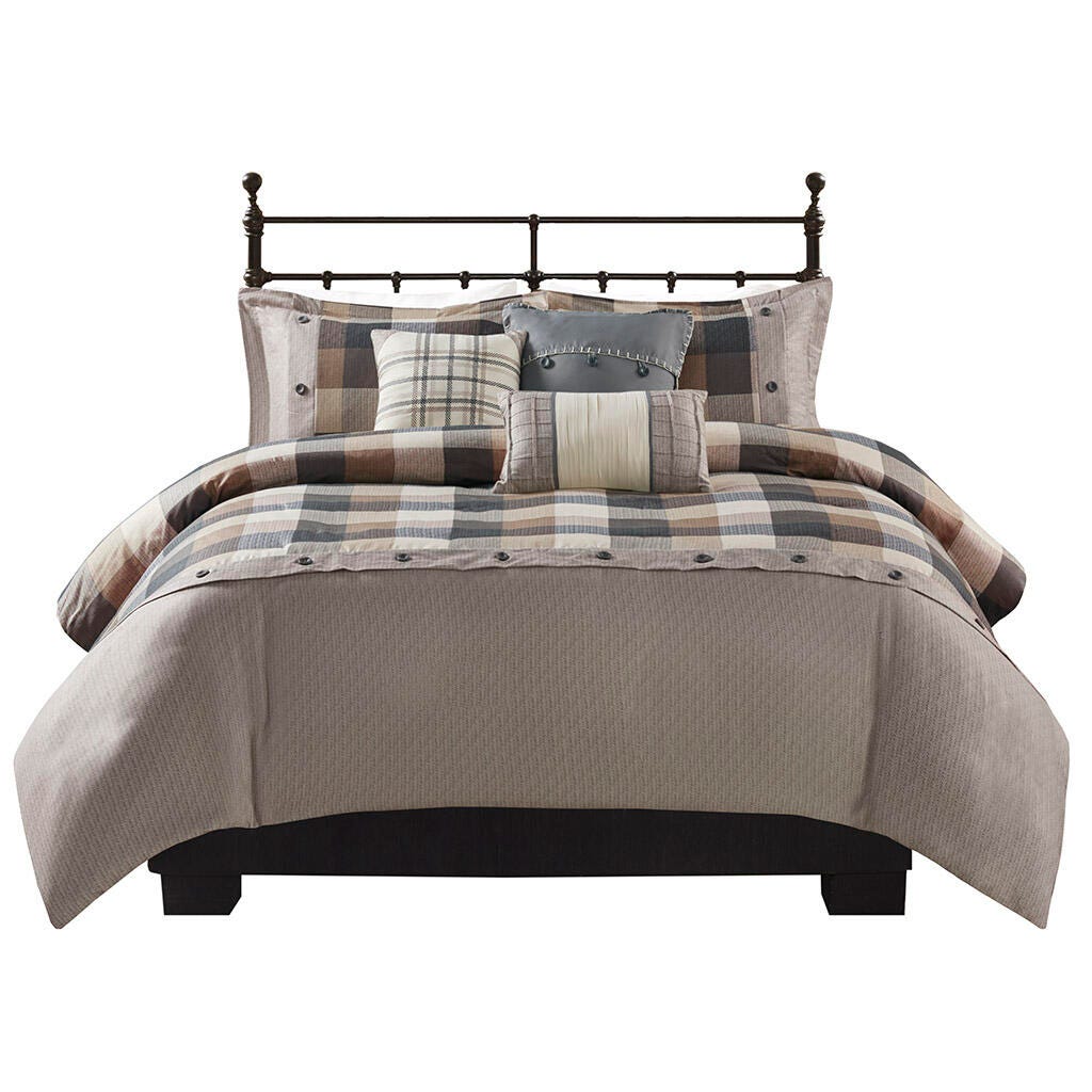 Ridge King/California King 6 Piece Herringbone Duvet Cover Set, Neutral, large
