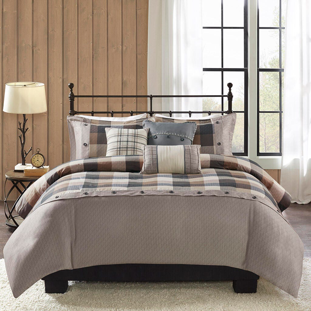 Madison Park Ridge Full/Queen 6 Piece Herringbone Duvet Cover Set, Neutral, large