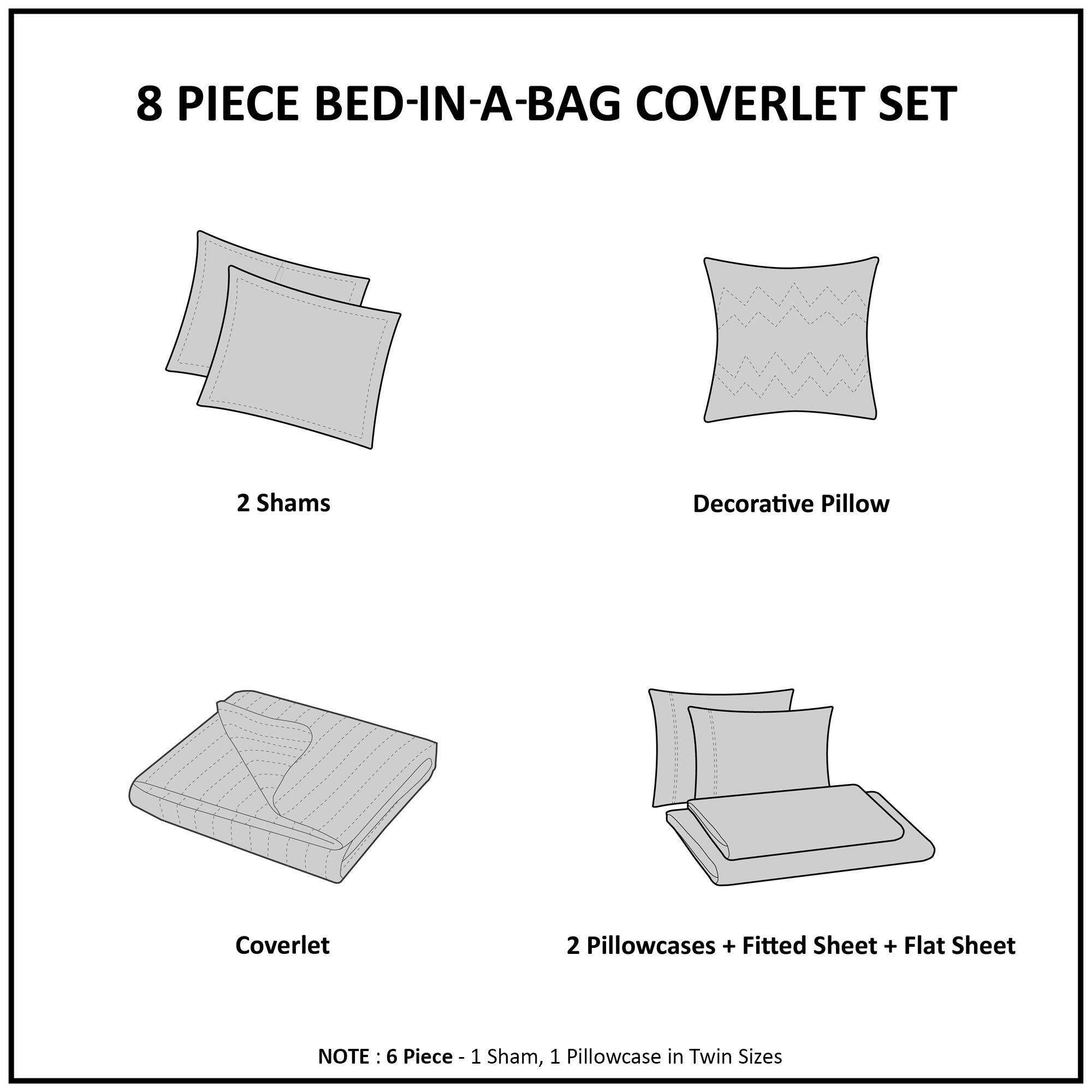 Saben California King 8 Piece Quilt Set with Bed Sheets, Taupe, large