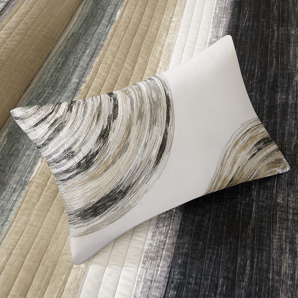 Saben King 8 Piece Quilt Set with Bed Sheets, Taupe, large