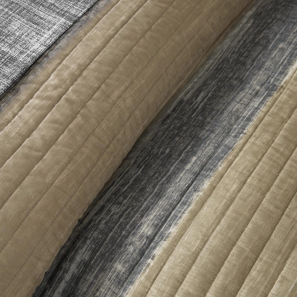Saben King 8 Piece Quilt Set with Bed Sheets, Taupe, large