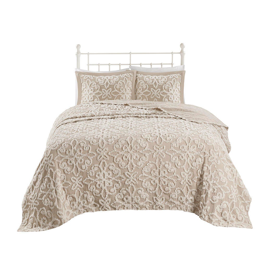 Sabrina Full/Queen 3 piece Tufted  bedspread  set, Taupe, rollover