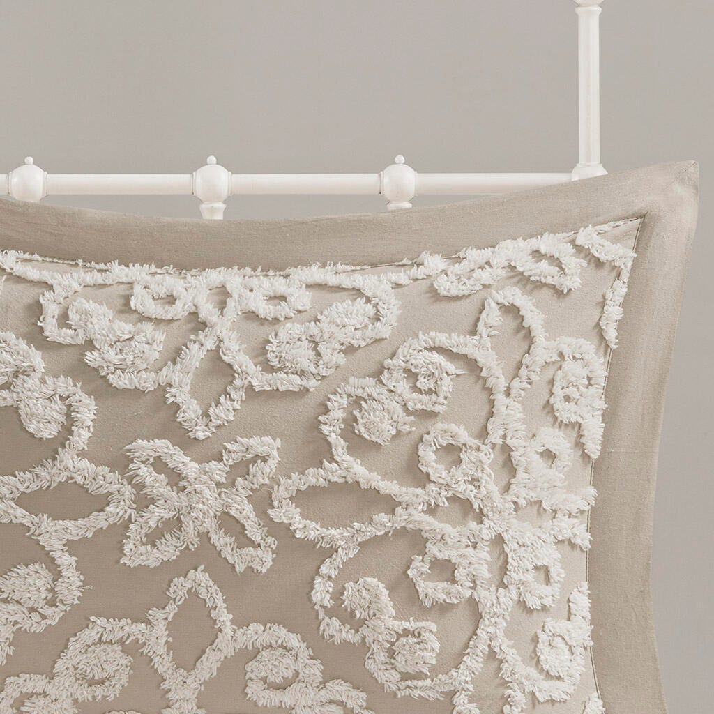 Sabrina Full/Queen 3 piece Tufted  bedspread  set, Taupe, large