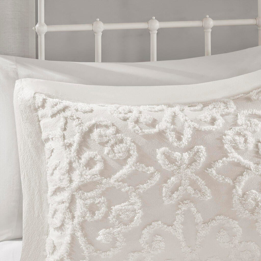 Sabrina King/California King 3 Piece Tufted Chenille Bedspread Set, Off White, large
