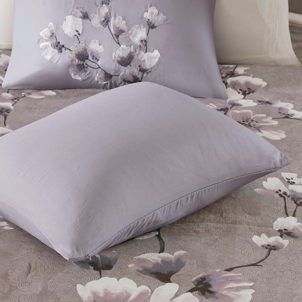 Madison Park Sakura Blossom King 3 Piece Sateen Printed Comforter Set, Lilac, large