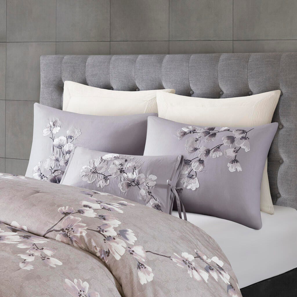 Madison Park Sakura Blossom King 3 Piece Sateen Printed Comforter Set, Lilac, large