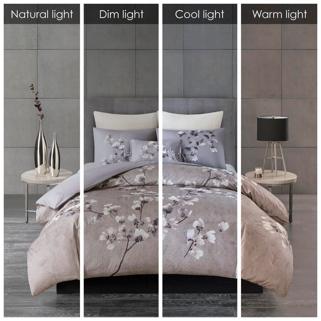 Madison Park Sakura Blossom Full/Queen 3 Piece Sateen Printed Comforter Set, Lilac, large