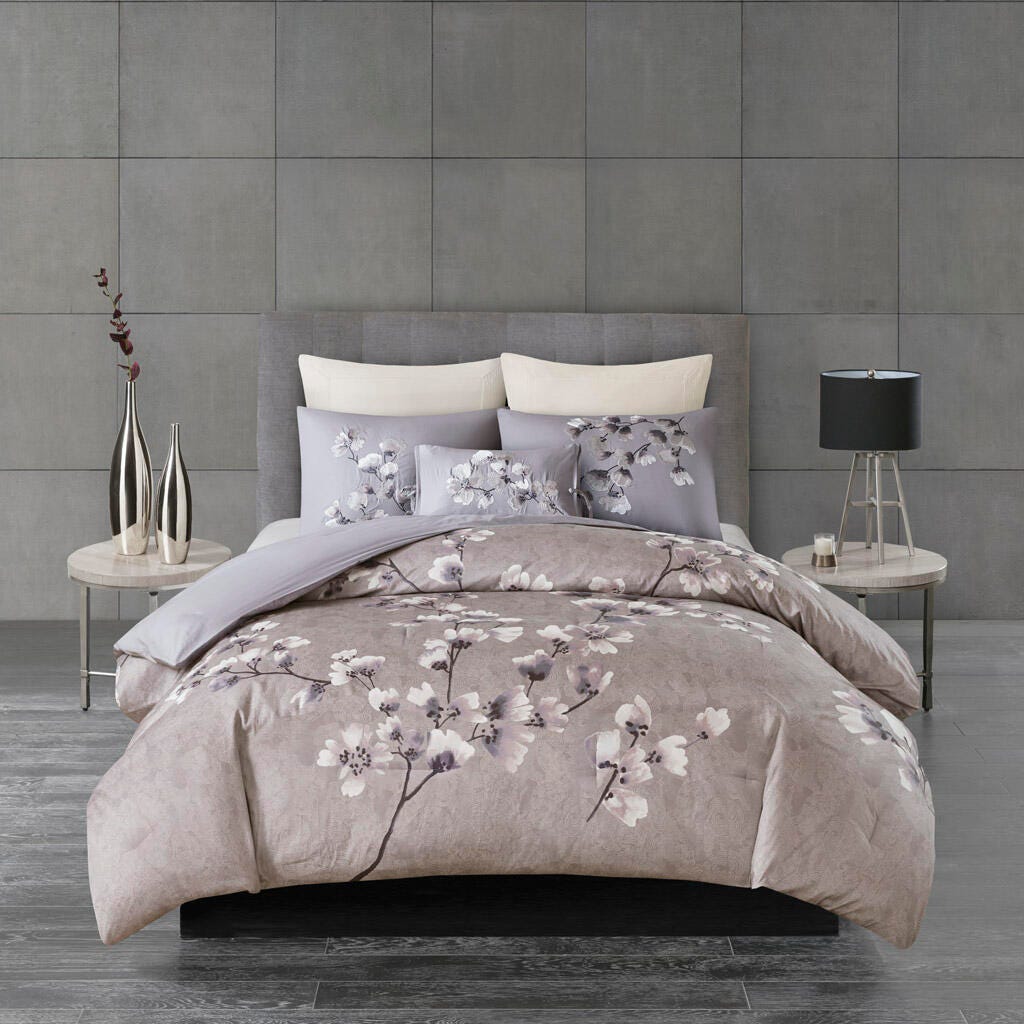 Madison Park Sakura Blossom Full/Queen 3 Piece Sateen Printed Comforter Set, Lilac, large