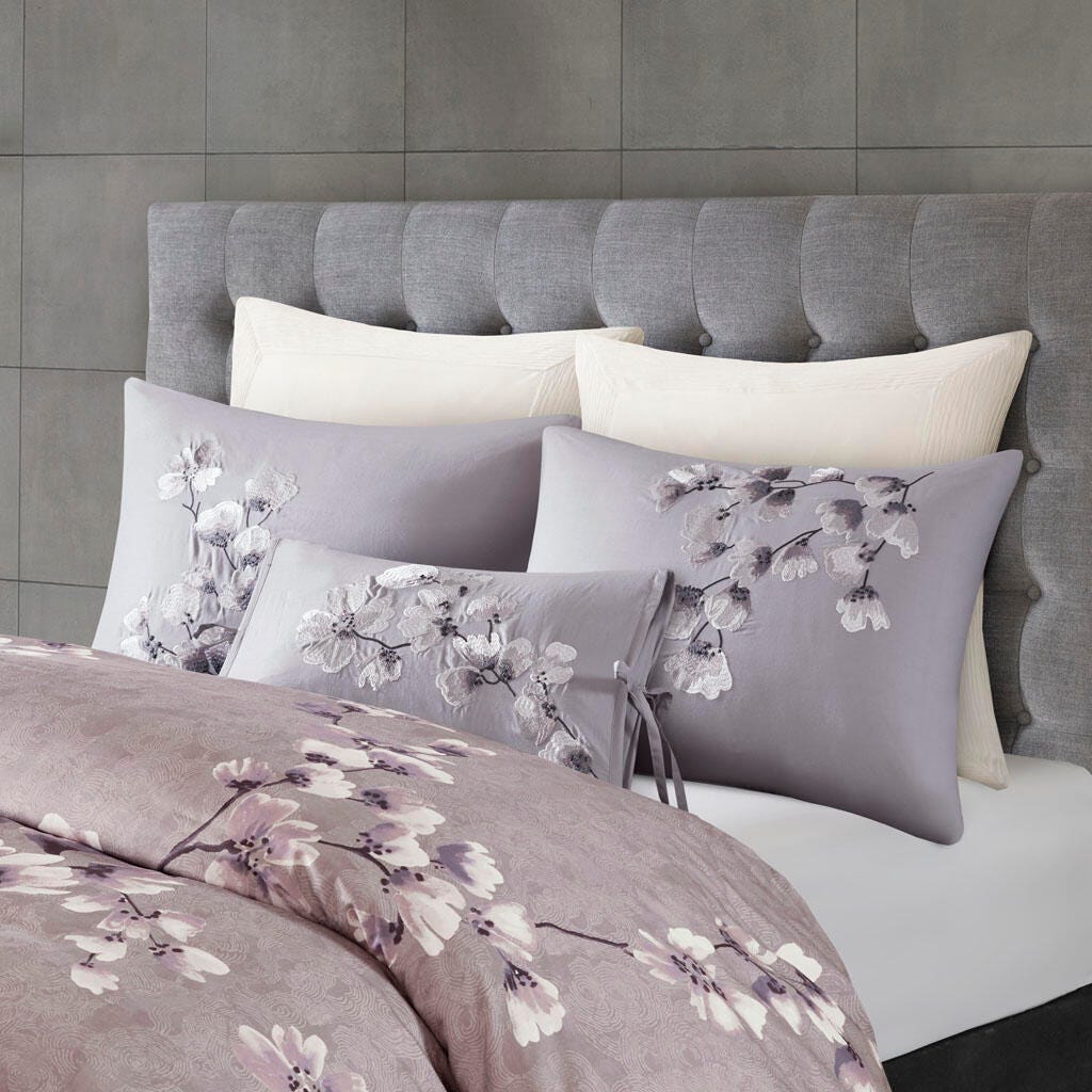 Madison Park Sakura Blossom King 3 Piece Sateen Printed Duvet Cover Set, Lilac, large