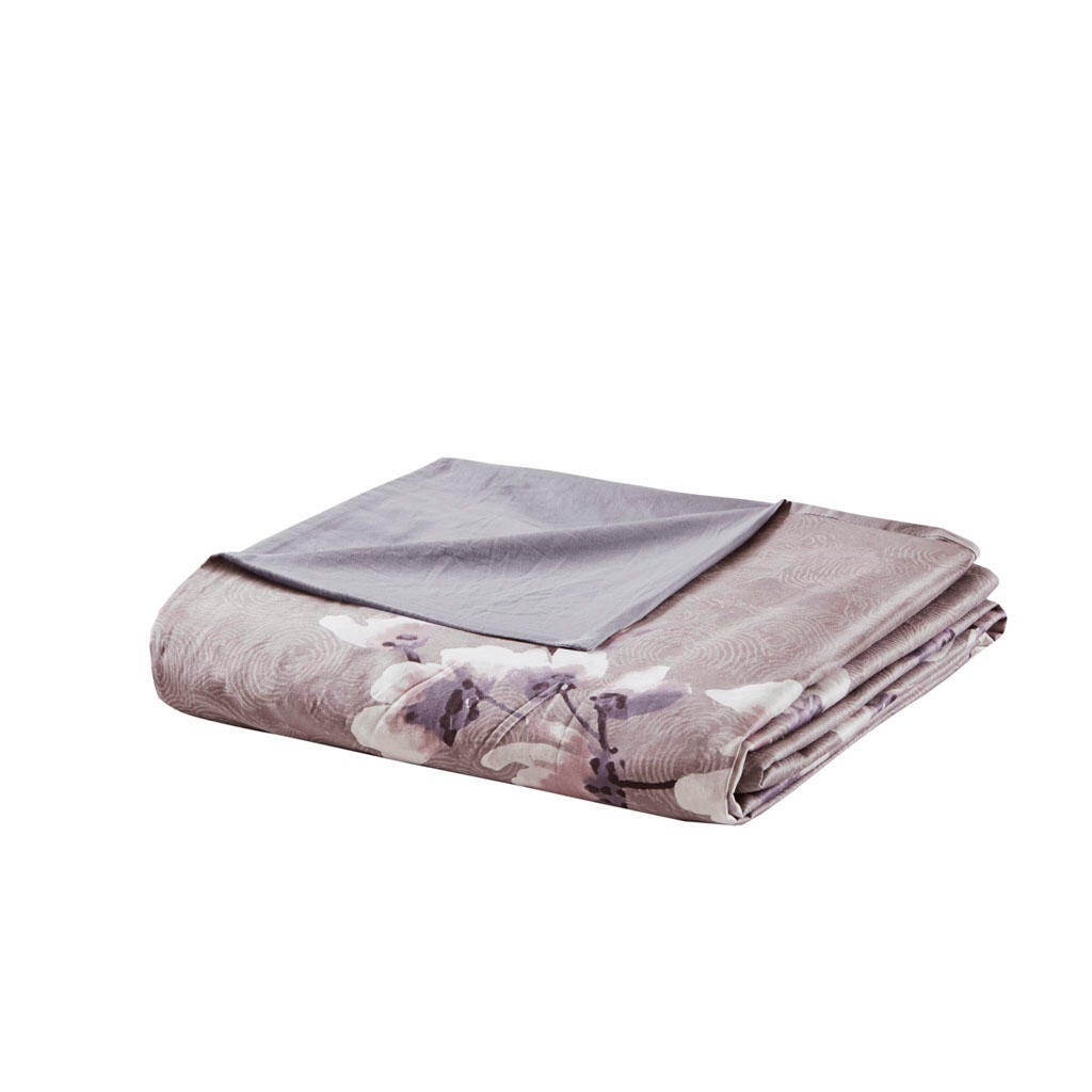 Madison Park Sakura Blossom King 3 Piece Sateen Printed Duvet Cover Set, Lilac, large