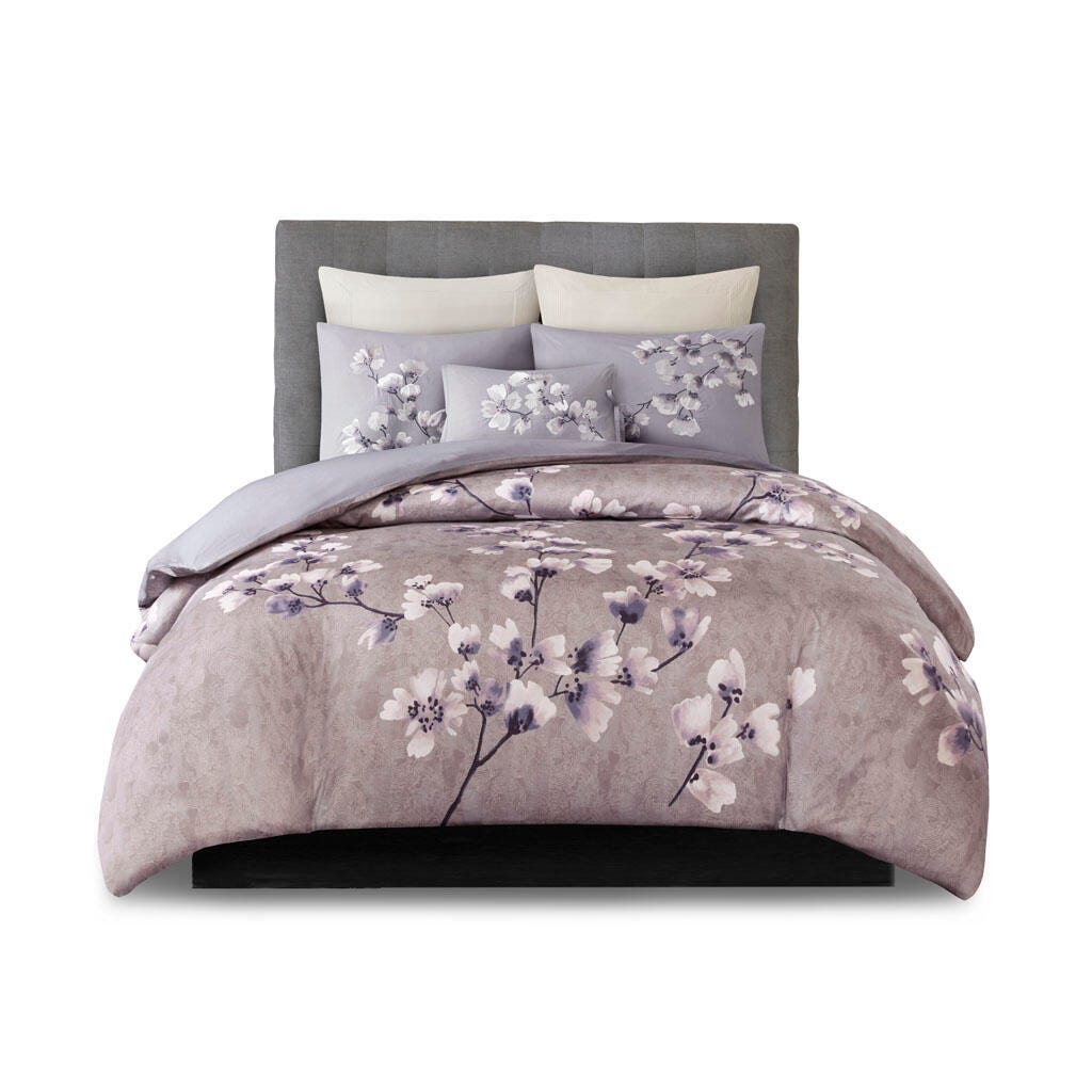 Sakura Blossom Full/Queen 3 Piece Sateen Printed Duvet Cover Set, Lilac, large