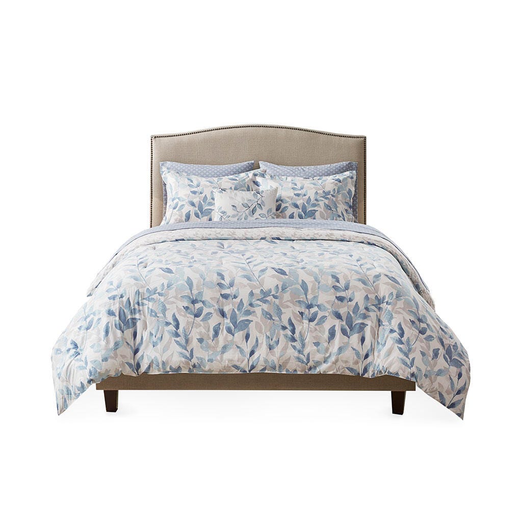 Sofia King Reversible 8 Piece Comforter Set with Bed Sheets, Blue, rollover