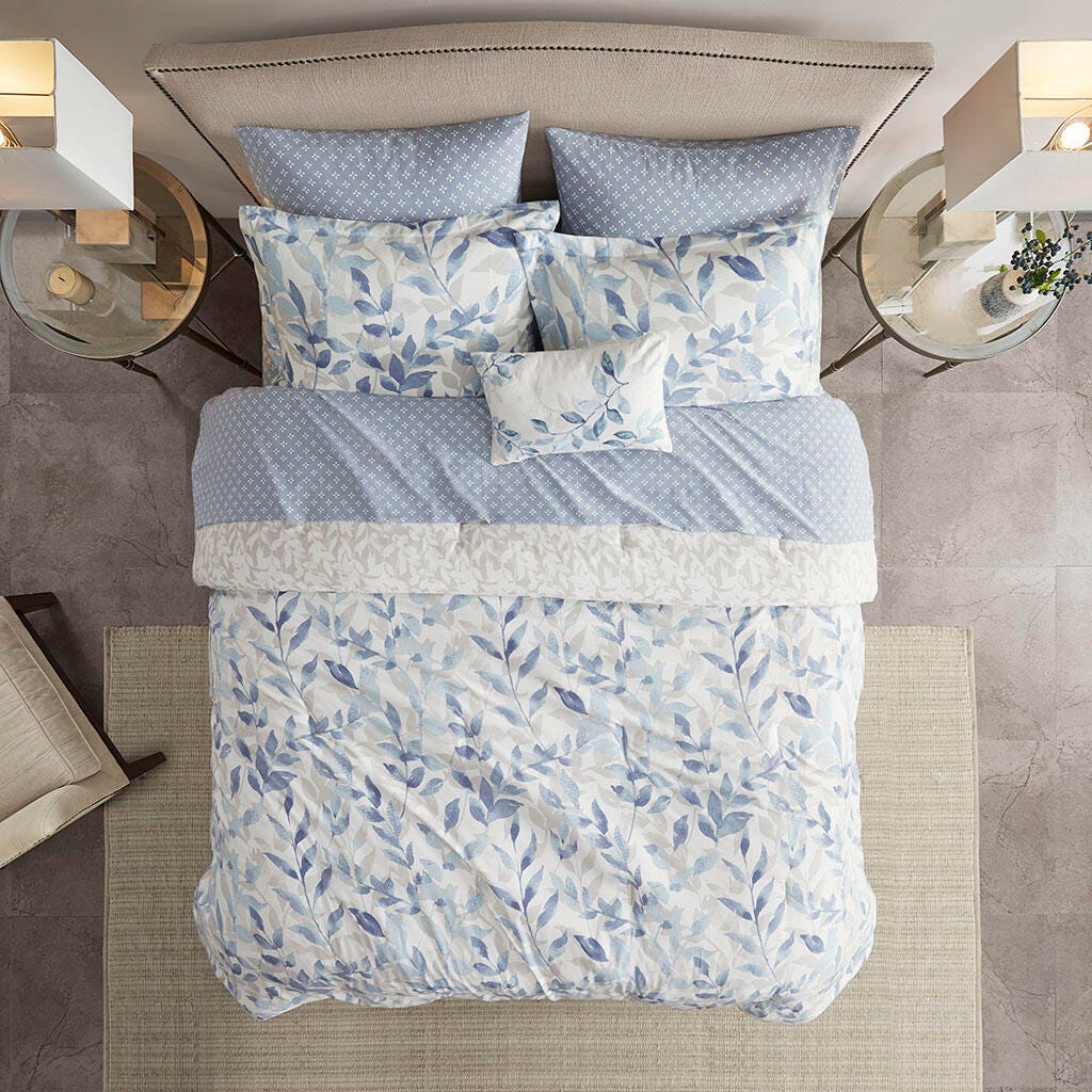 Sofia Queen Reversible 8 Piece Comforter Set with Bed Sheets, Blue, large