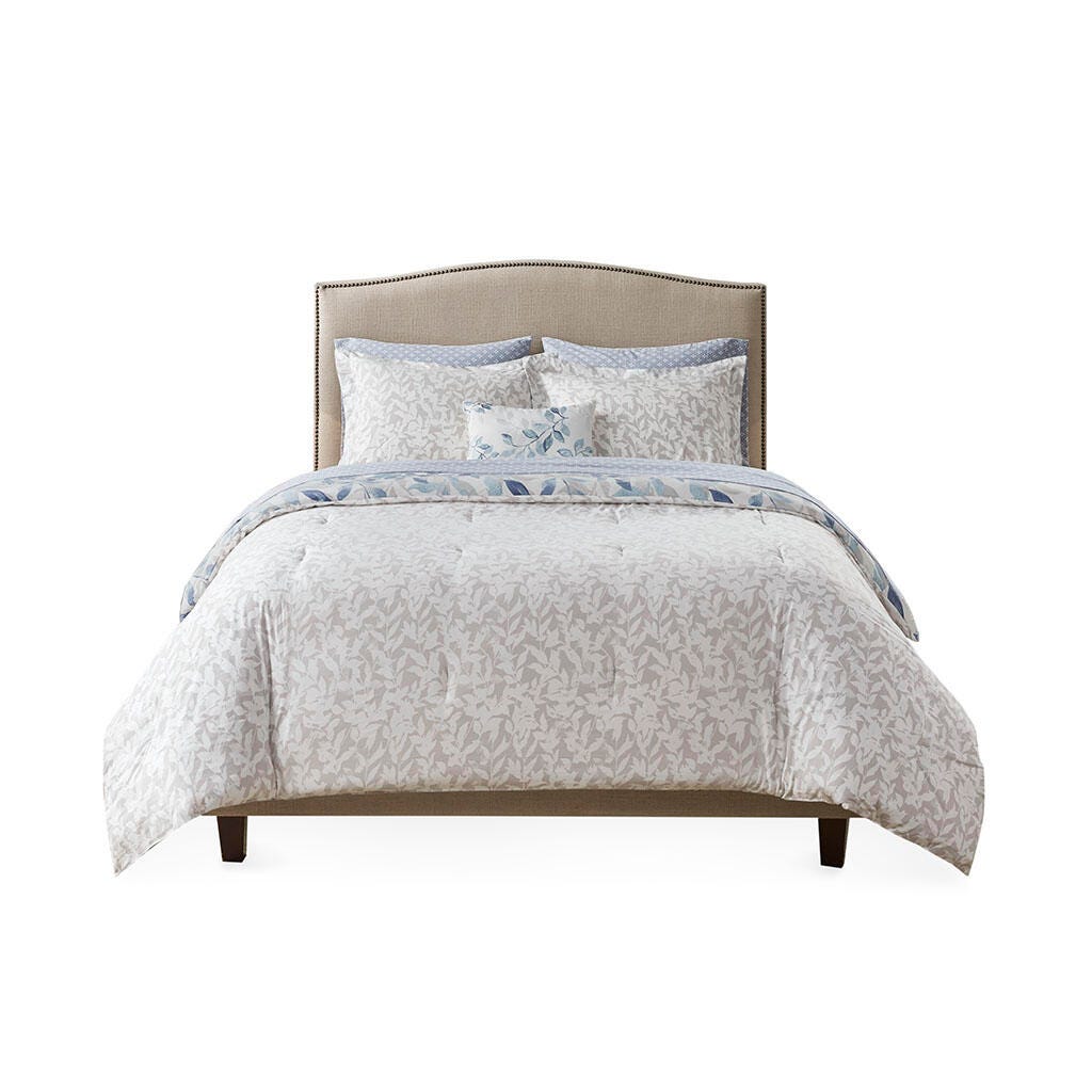 Sofia Queen Reversible 8 Piece Comforter Set with Bed Sheets, Blue, large