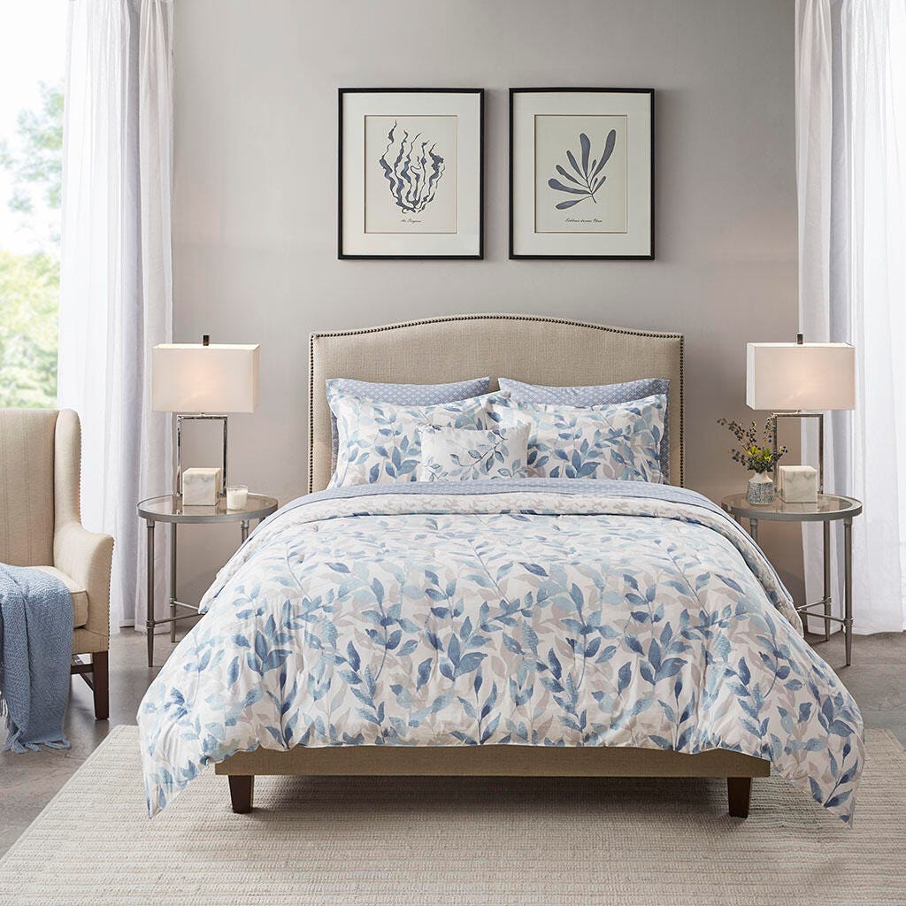 Sofia Queen Reversible 8 Piece Comforter Set with Bed Sheets, Blue, large