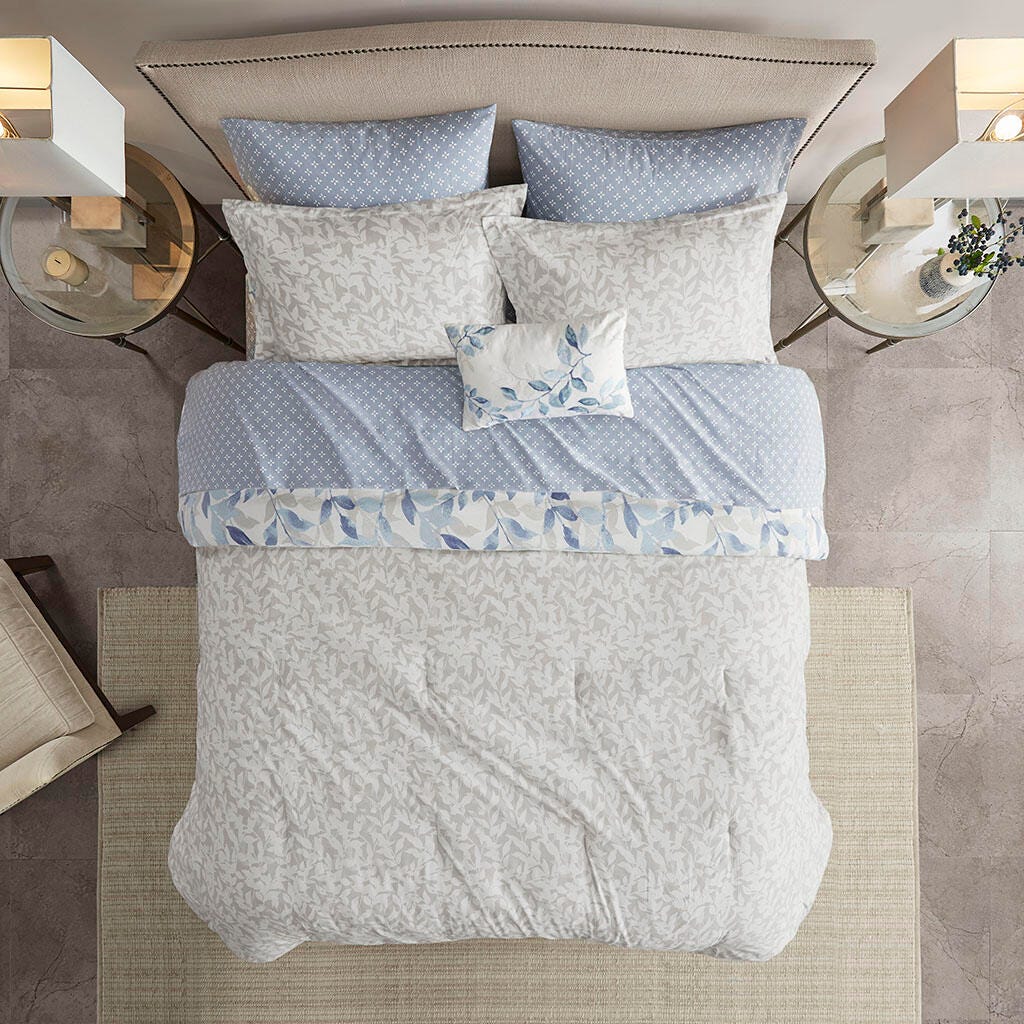 Sofia Twin Reversible 6 Piece Comforter Set with Bed Sheets, Blue, large