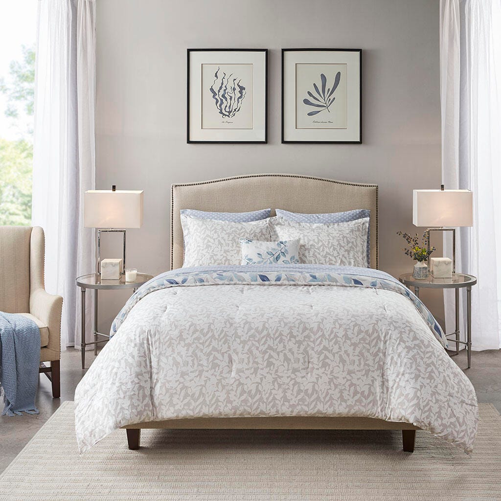 Sofia Twin Reversible 6 Piece Comforter Set with Bed Sheets, Blue, large