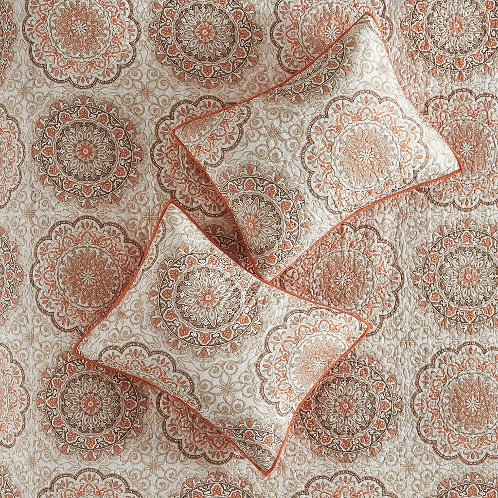 Tangiers King/California King 6 Piece Reversible Quilt Set with Throw Pillows, Orange, large