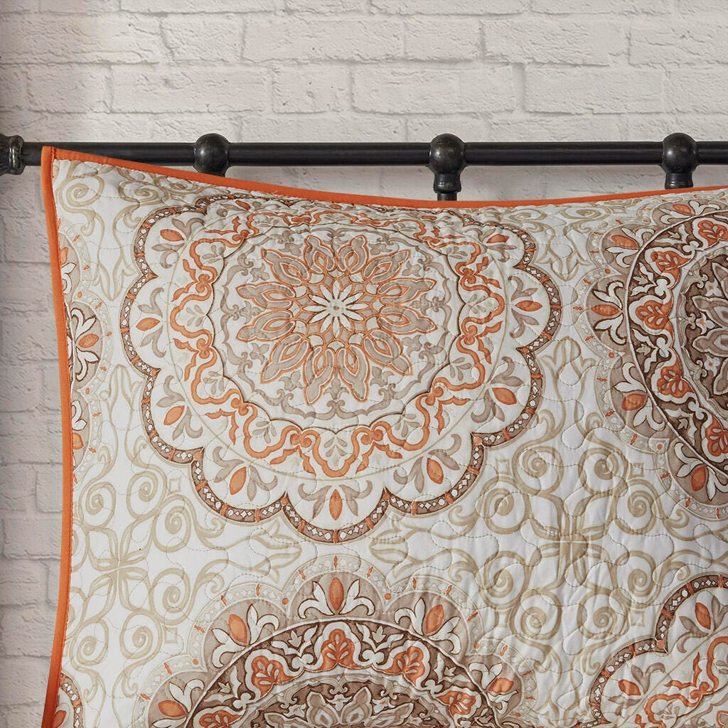 Tangiers King/California King 6 Piece Reversible Quilt Set with Throw Pillows, Orange, large