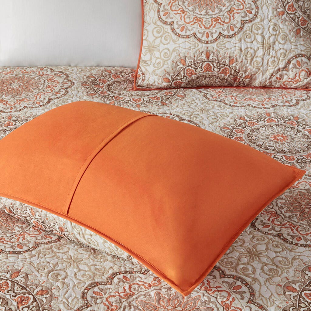 Tangiers King/California King 6 Piece Reversible Quilt Set with Throw Pillows, Orange, large