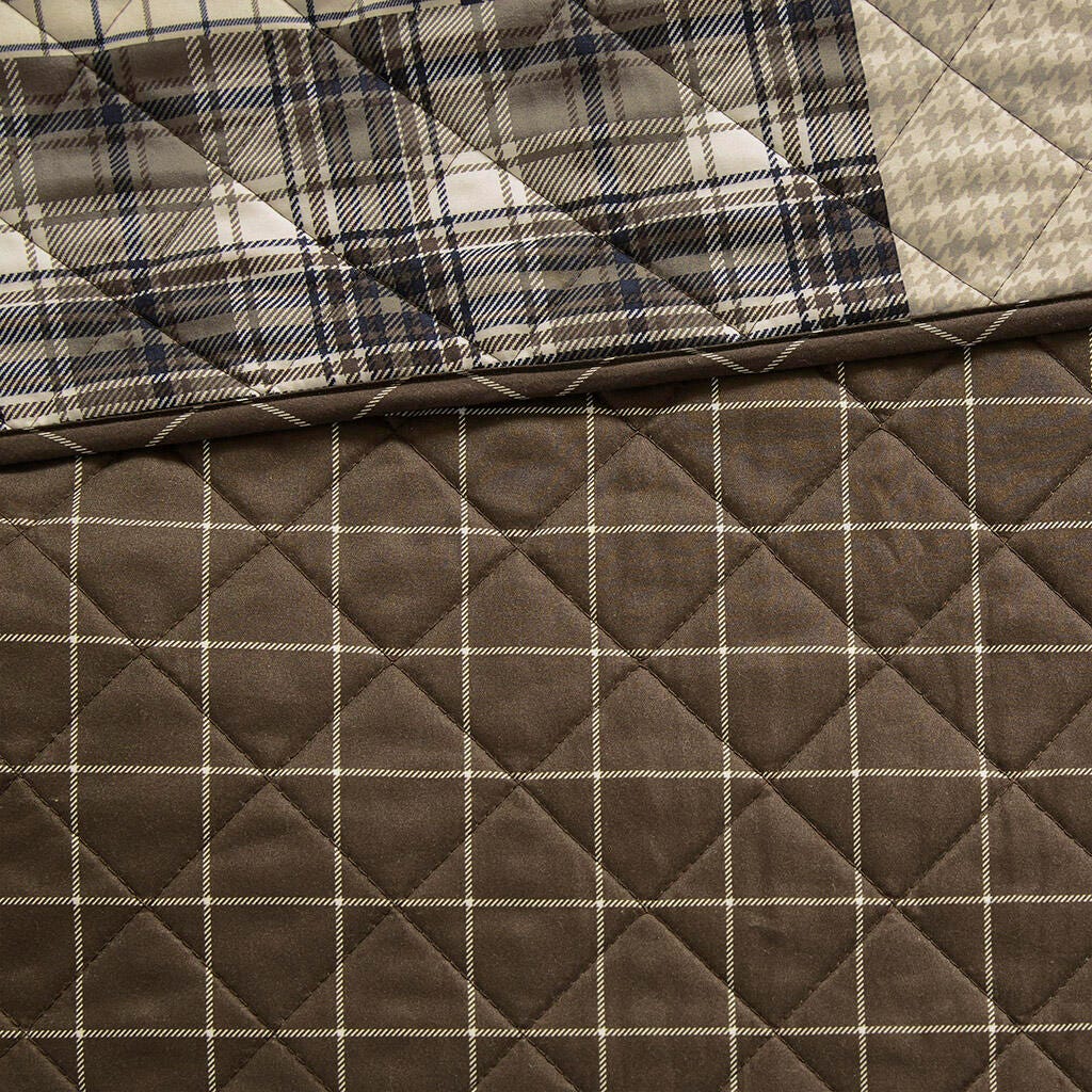 Timber Full/Queen 3 Piece Reversible Printed Quilt Set, Black/Brown, large