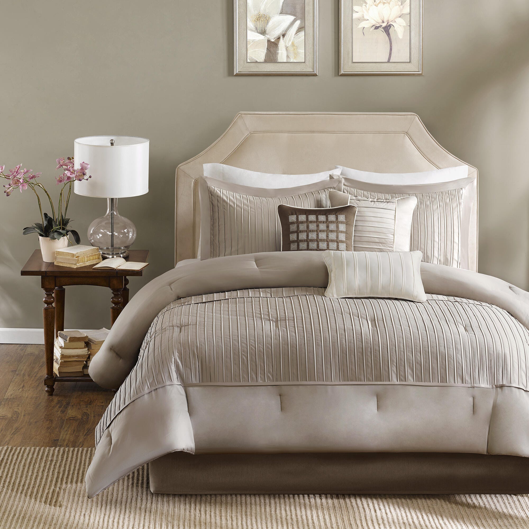 Trinity California King 7 Piece Comforter Set, Taupe, large