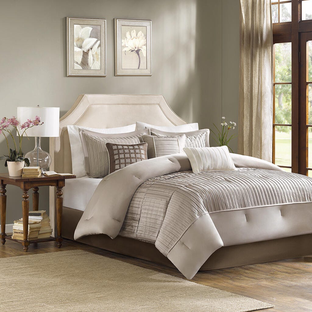 Trinity Queen 7 Piece Comforter Set, Taupe, large