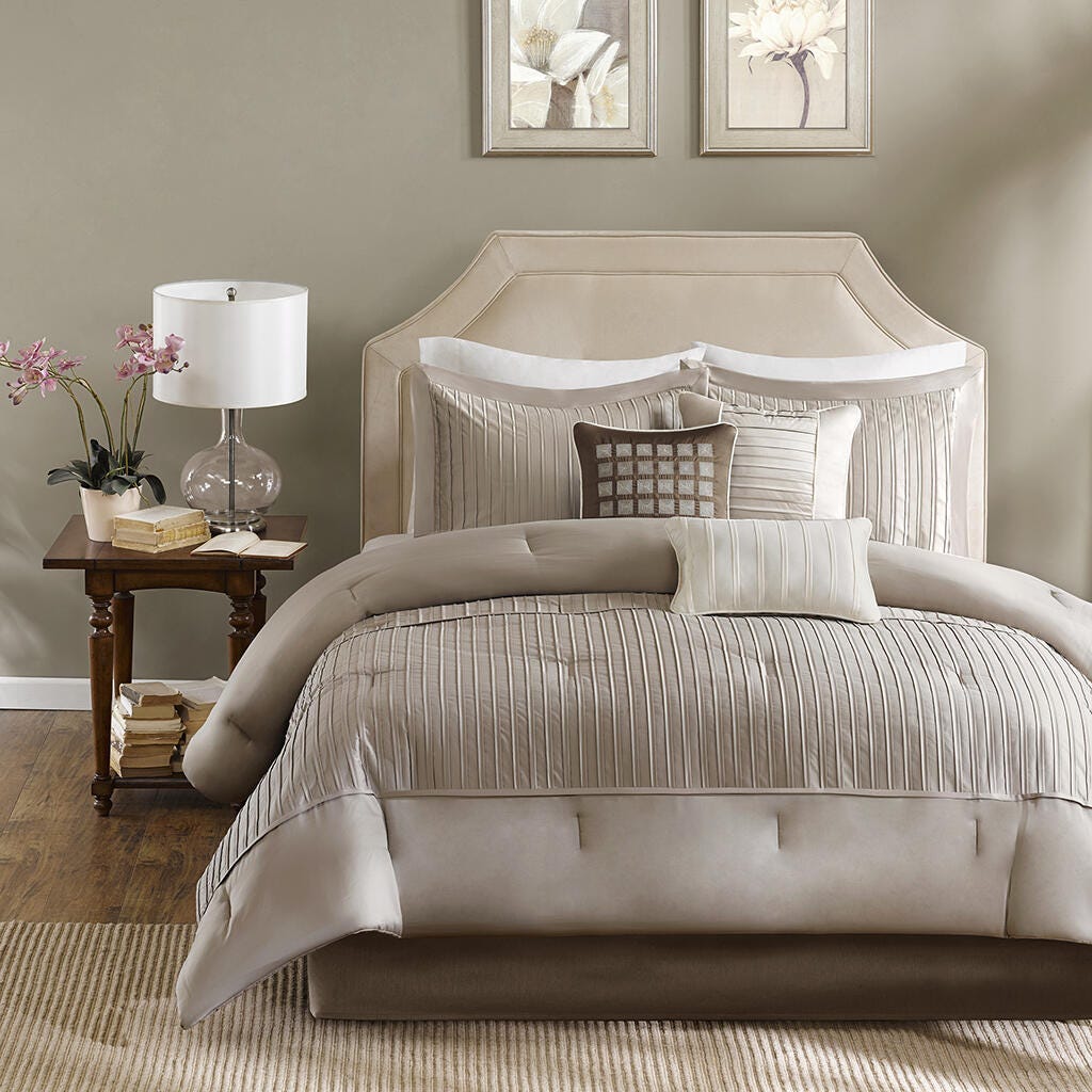 Trinity Queen 7 Piece Comforter Set, Taupe, large