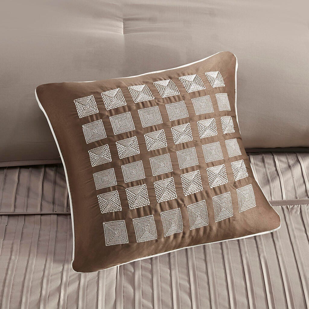 Trinity Queen 7 Piece Comforter Set, Taupe, large