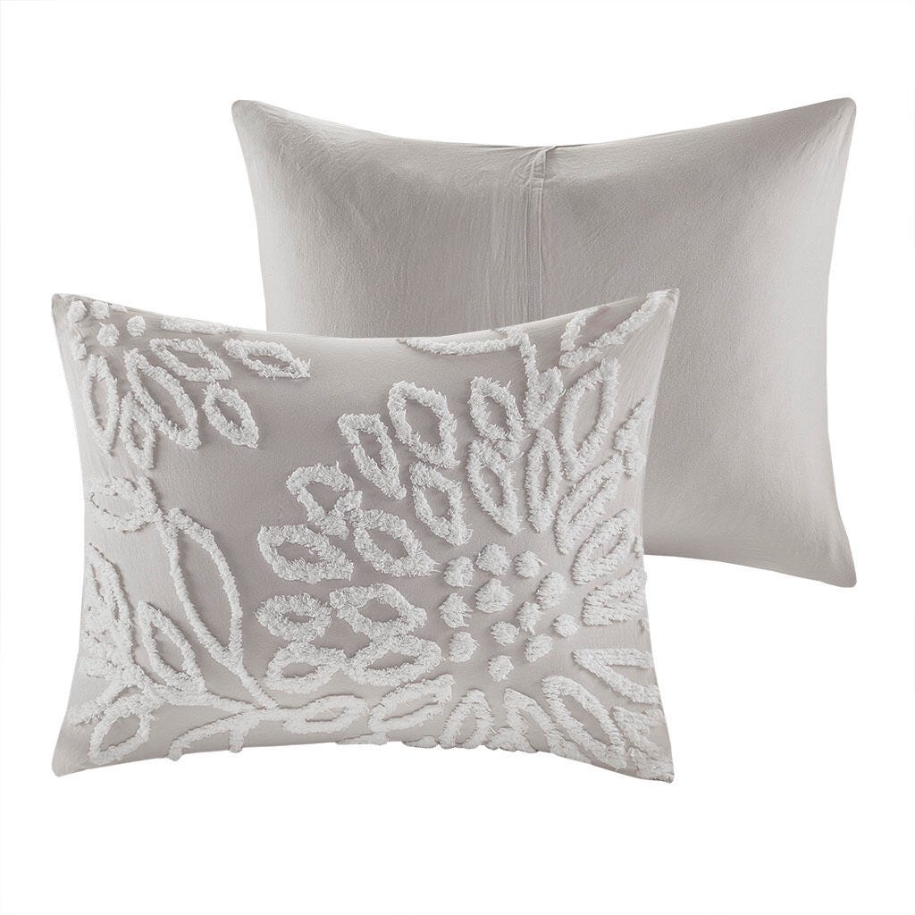 Madison Park Veronica Full/Queen 3 Piece Tufted Chenille Floral Comforter Set, Gray/White, large