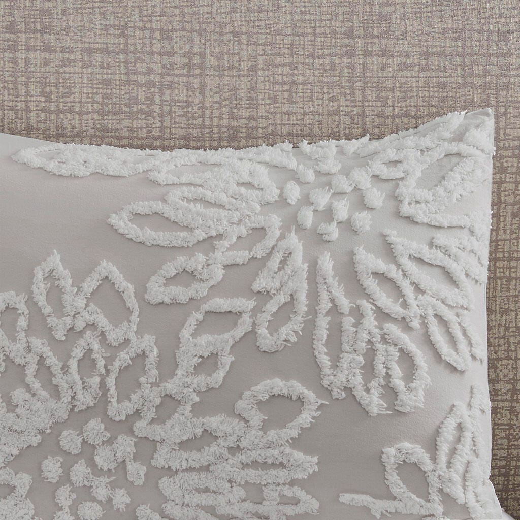 Madison Park Veronica Full/Queen 3 Piece Tufted Chenille Floral Comforter Set, Gray/White, large