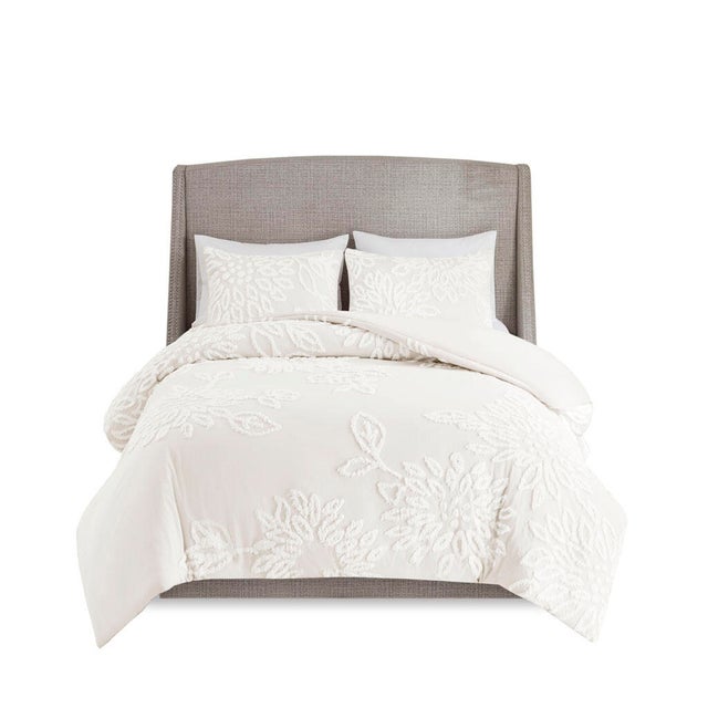 Veronica Full/Queen 3 Piece Tufted Chenille Floral Duvet Cover Set