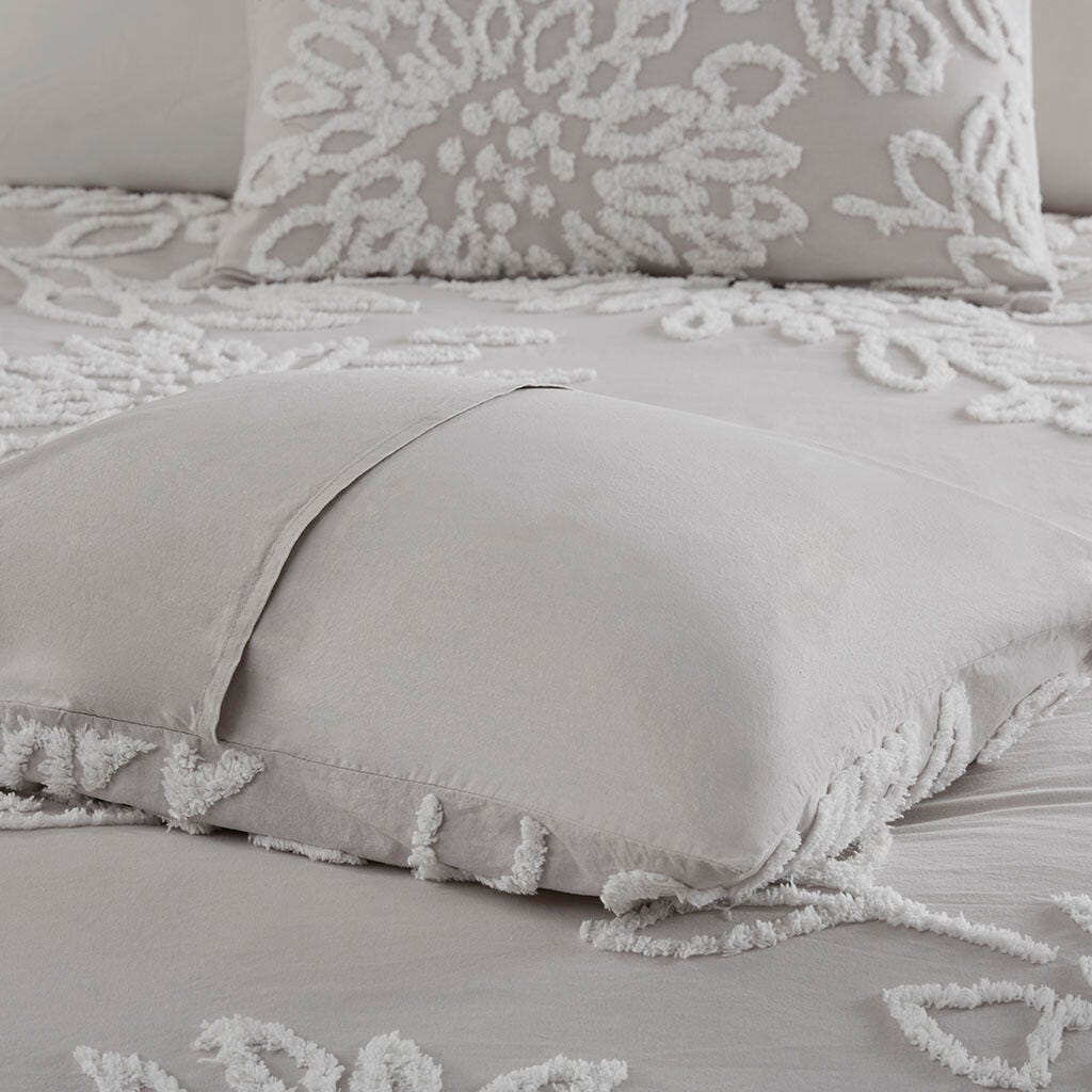 Madison Park Veronica Full/Queen 3 Piece Tufted Chenille Floral Duvet Cover Set, Gray/White, large